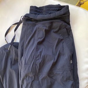 Lululemon Size 10R Black Pinstripe drawstring waist Wide Leg Cargo Style Pants